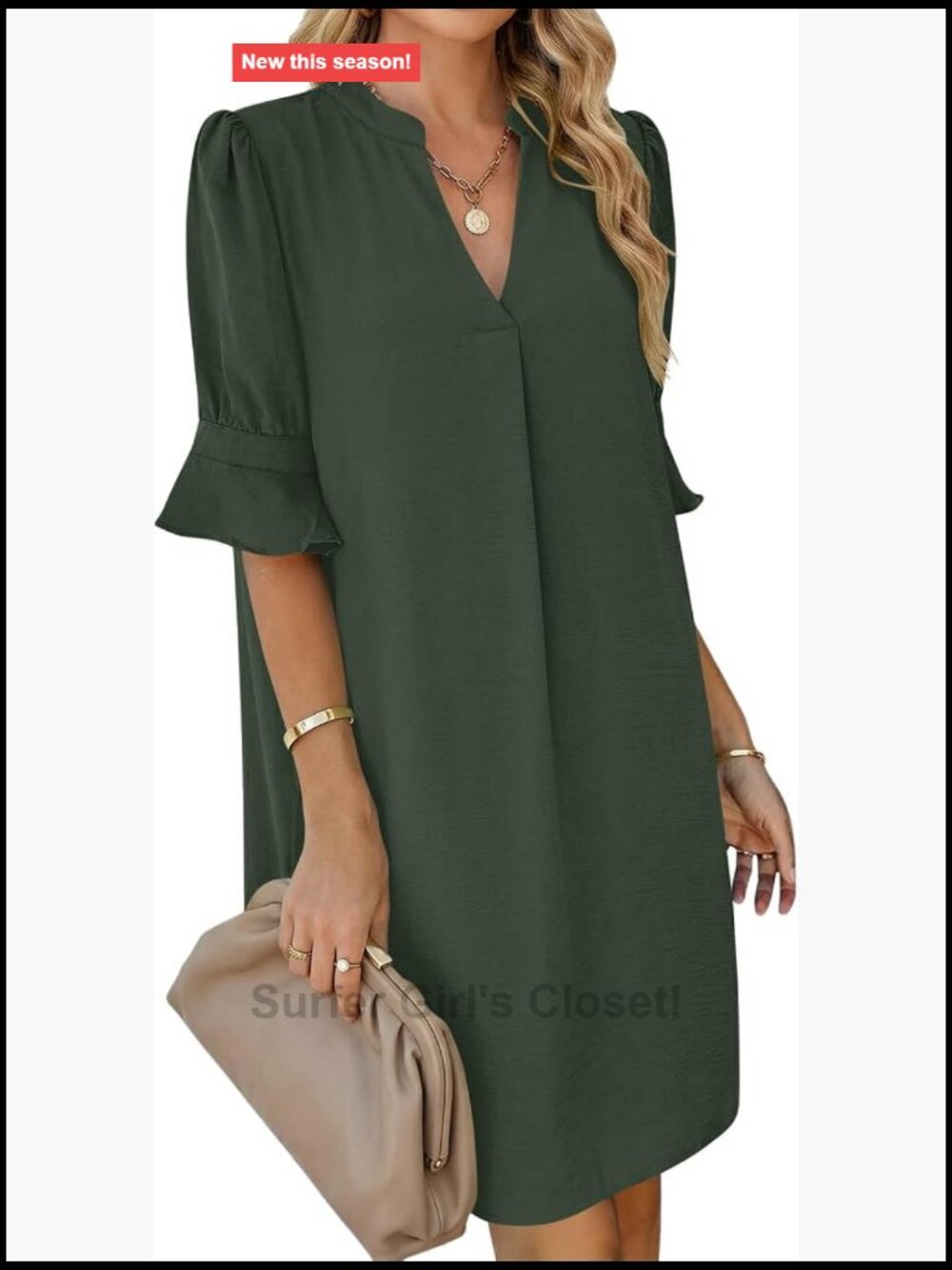Women's V-Neck Shift Dress with Pockets Casual Short Sleeve Summer